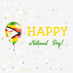 Zimbabwe National Day patriotic poster. Flying Rubber Balloon in Colors of the Zimbabwean Flag. Zimbabwe National Day background with Balloon, Confetti, Stars, Bokeh and Sparkles.