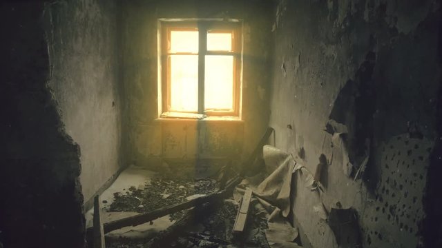 Dead city.Dark room in an abandoned building