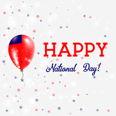 Samoa National Day patriotic poster. Flying Rubber Balloon in Colors of the Samoan Flag. Samoa National Day background with Balloon, Confetti, Stars, Bokeh and Sparkles.