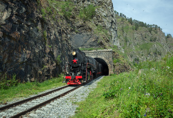 Old steam locomotive in the Circum-Baikal Railway