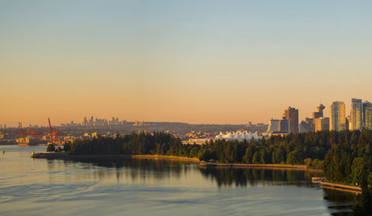 Fototapeta na wymiar Vancouver BC cityscape by Stanley Park morning view in Canada