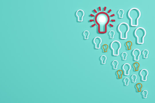 Flat style idea light bulb concept , Business strategy planning objects icon set collage , bulb bubble concept