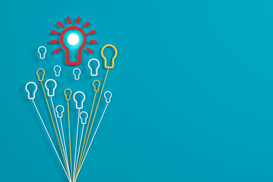 Flat style idea light bulb concept , Business strategy planning objects icon set collage , bulb balloon concept