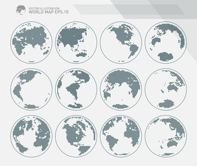 Globes showing earth with all continents. Dotted world globe vector.