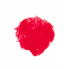 Watercolor circle, red drop on white background
