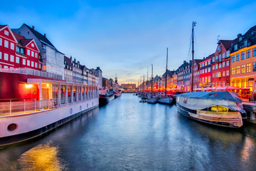 Nyhavn with colorful facades of old houses in Copenhagen, Denmark - obrazy, fototapety, plakaty