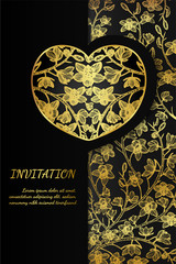 Cymbidium orchids and koi fish card by hand drawing.Flower with japan fish on black background