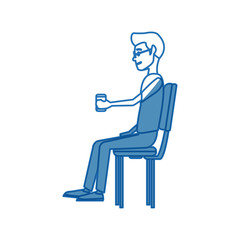 young man employee sitting with coffee cup time break