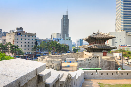 High view of Dongdaemun Gate at Dongdaemun Seonggwak Park on Jun 18, 2017 in Seoul city, South Korea