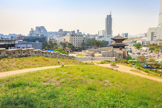 High view of Dongdaemun Gate at Dongdaemun Seonggwak Park on Jun 18, 2017 in Seoul city, South Korea