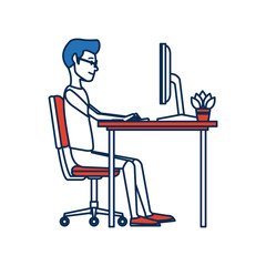 man character sitting working desk computer