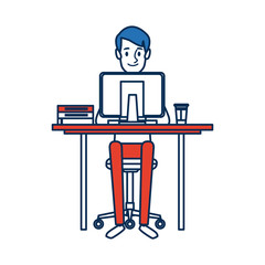 man character sitting working desk computer