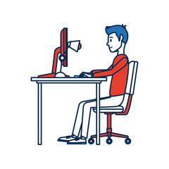 man character sitting working desk computer