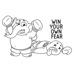 Elephant. Character. He conquered his fear. Boxer. Big collection of isolated elephants. Vector, cartoon.