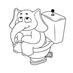 Elephant. Character. Sitting on the toilet. Big collection of isolated elephants. Vector, cartoon.