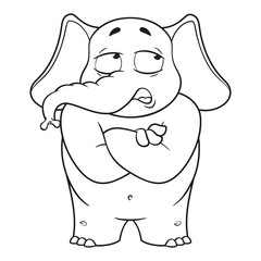 Elephant. Character. He doubts. Doubt. Hands in the castle. Big collection of isolated elephants. Vector, cartoon