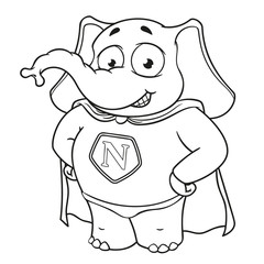 Elephant. Character. A superhero in a red cloak. Big collection of isolated elephants. Vector, cartoon