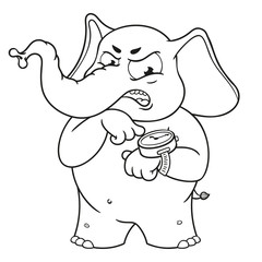 Elephant. Character. Angry pointing at the clock. Big collection of isolated elephants. Vector, cartoon