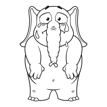 recommend clip art: Elephant. Character. Cries, throwing tears, lowers his hands. Big collection of isolated elephants. Vector, cartoon