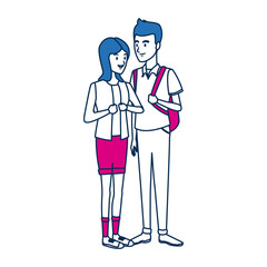 couple students girl and guy character standing