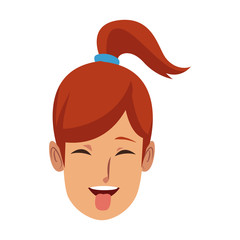 young woman laughing face pretty with closed eyes