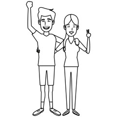 young happy couple parent or couple gesturing with blissful smile