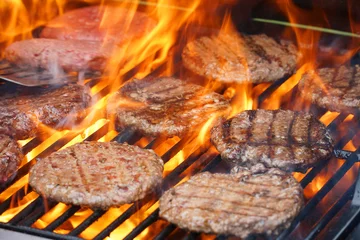 Rolgordijnen zonder boren Grill / Barbecue barbecue grill koken hamburger steak op het vuur