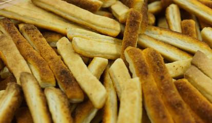 Fresh, chopped, cookies made in the form of chopsticks.