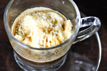Affogato or espresso coffee with ice cream