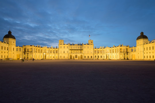The Great Gatchina Palace in the May night. Gatchina, Russia