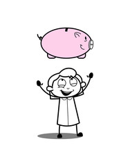 Cartoon Girl Playing with Piggy Bank