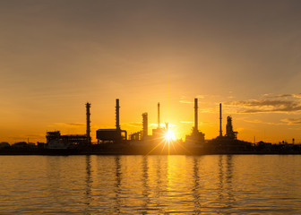 Twilight of oil refinery ,Oil refinery and Petrochemical plant at dusk , Bangkok, Thailand