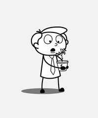 Surprised Worker Holding a Flower Pot