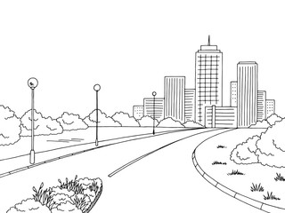 Street road graphic black white city landscape sketch illustration vector