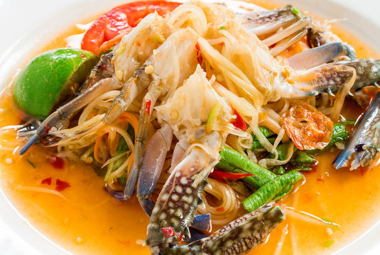 Papaya salad with crab or what we called "Somtum" in Thai, Famous Thai food.