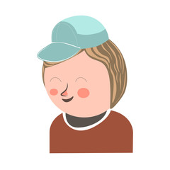 Cheerful laughing boy in cap closeup vector poster