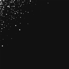 Random falling white dots. Left right corner with random falling white dots on black background. Vector illustration.