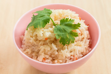 Garlic fried rice with vegetable on top