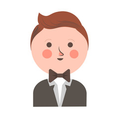 Cute boy in tuxedo and bowtie with round head
