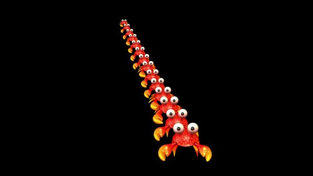 4k group of cartoon crabs crawl,ocean aquatic crustaceans animals,creatures,children's comics toys.