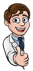 Scientist Cartoon Character Thumbs Up Sign