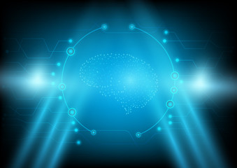 Abstract futuristic artificial intelligence brain that can use for business presentation. Digital network and holographic light effect.