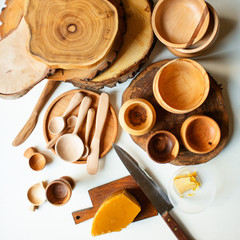 wooden dishes and wax