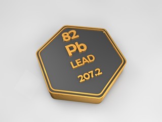 Lead - Pb - chemical element periodic table hexagonal shape 3d render
