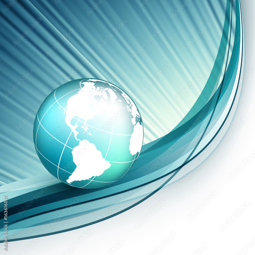 Poster vector frame with globe and wavy lines. elements for design. template with copy space. eps10