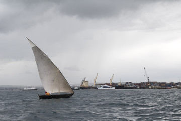 dhow on the coast in front of Stonetown, Zanzibar, Tanzania, Africa 