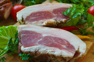 Pork pieces are salted in the traditional way.