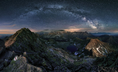 Milky way over Tatras mountain panorama, Poland