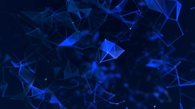 Plexus of abstract lines, triangles and dots. Blue background. Loop animations.