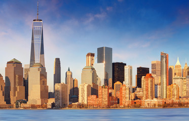Fototapeta na wymiar Downtown New York skyline panorama from Liberty State park, USA